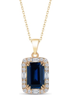 Evas Jewellery Doğal Pırlantalı 925 Gerçek Gümüş Safir Kolye, Kadınlar Için Özel Gün ve Doğum Günü Hediyesi