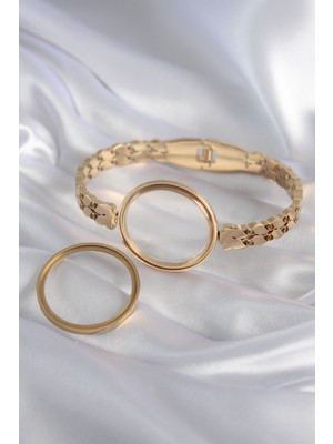 Calperia 316L Çelik Gold Renk Arpa Işleme Açılabilir Fanus Model Kadın Kelepçe - TJ-BB5911