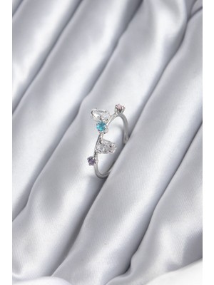 Calperia Gümüş Renk Renkli Zirkon Taşlı Kadın Yüzük - TJ-BYK2843