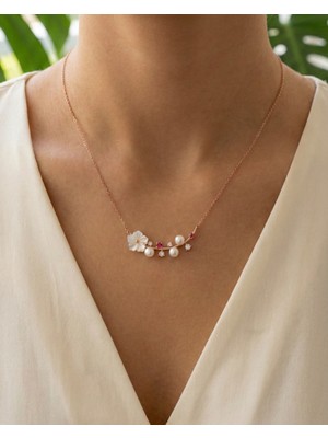 BG Jewellery Inci Detaylı Zarif Rose 925 Ayar Gümüş Kolye