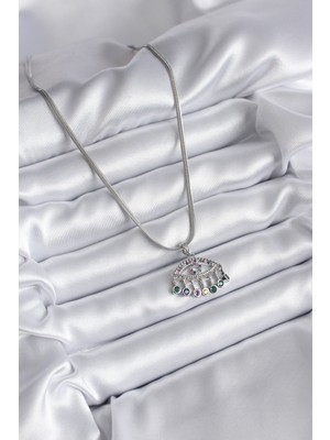 Calperia 316L Çelik Gümüş Renk Italyan Zincir Zirkon Taşlı Göz Figür Kadın Kolye - TJ-BKO8146