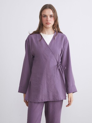 Lc Waikiki Yeni Sezon Kruvaze Yaka Modal Karışımlı Kadın Kimono