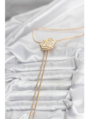 Calperia Pirinç Gold Renk Gül Model Asansörlü Kadın Kolye - TJ-BKO10636