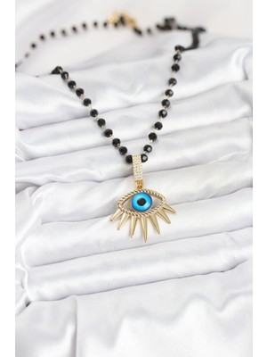 Calperia 316L Çelik Zincir Kristal Boncuklu Göz Model Kadın Kolye - TJ-BKO10564