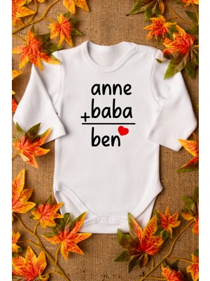 Overoz Anne Baba Ben Yazılı Uzun Kollu Beyaz Bebek Body Zıbın 5000
