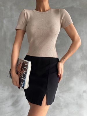 Zengezur Mall Snmswrld Taş Baskılı Kaş Korse Bluz Bej (Beden: Standart)