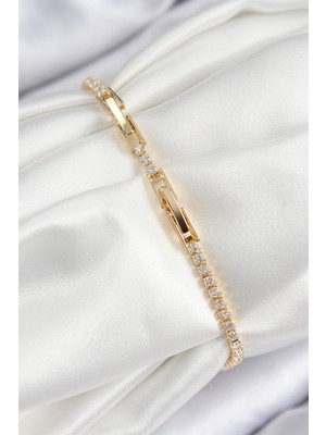 Calperia Pirinç Zirkon Taşlı Yıldız Model Gold Renk Kadın Bileklik - TJ-BB7701
