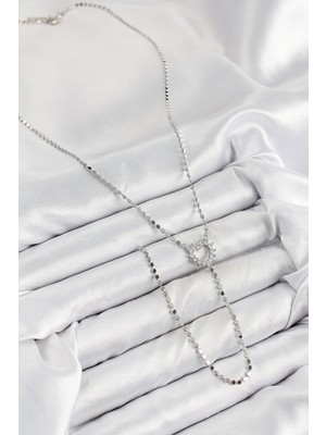 Calperia Pirinç Zirkon Taşlı Ezme Zincirli Kalp Model Gümüş Renk Y Kolye - TJ-BKO10460