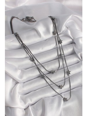 Calperia Pirinç Füme Renk 3'lü Yıldız Model Kadın Kolye - TJ-BKO9623