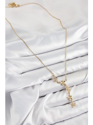Calperia 316L Çelik Zirkon Taşlı Çiçek Model Gold Renk Kadın Kolye - TJ-BKO10407