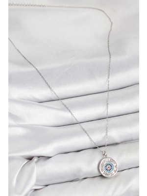 Calperia Pirinç Zirkon Taşlı Su Yolu Nazar Model Gümüş Renk Kadın Kolye - TJ-BKO10429