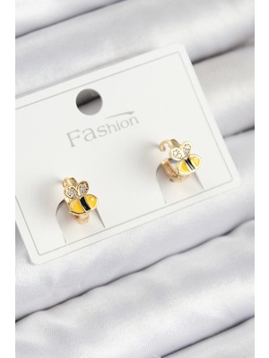 Calperia Pirinç Zirkon Taşlı Arı Model Gold Renk Çocuk Küpe - TJ-BKP11199