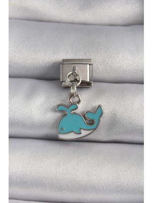 Calperia 316L Çelik Gümüş Renk Sallantı Mavi Balina Model Nomination Charm - TJ-BC1106