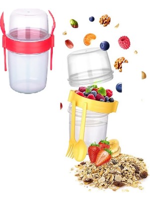 FRY Çift Hazneli - Çatal Kaşıklı Portatif Müsli -Atıştırmalık Kabı 1100 ml