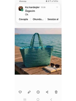 Creatif La Femme Turkuaz Kağıt Ipten El Örgüsü Çanta