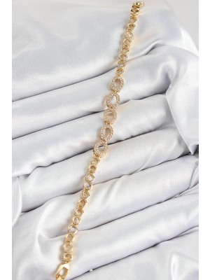 Calperia Pirinç Zirkon Taşlı Oval Model Gold Renk Kadın Bileklik - TJ-BB7543