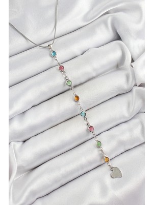 Calperia Pirinç Gümüş Renk Karışık Renk Zirkon Taşlı Y Kadın Kolye - TJ-BKO10339