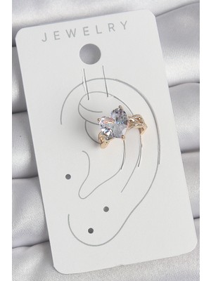 Calperia Pirinç Gold Renk Zirkon Taşlı Kalp Model Kadın Kıkırdak Küpe - TJ-BKP10578