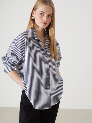Lc Waikiki Yeni Sezon Çizgili Oversize Kadın Gömlek