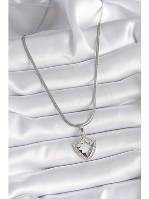 Calperia 316L Çelik Gümüş Renk Italyan Zincir Zirkon Taşlı Kutup Yıldızı Işleme Model Kadın Kolye - TJ-BKO9535