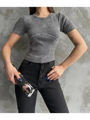 Zengezur Mall Snmswrld Nakış Işlemeli Asit Yıkamalı Bluz Antrasit (Beden: Standart)