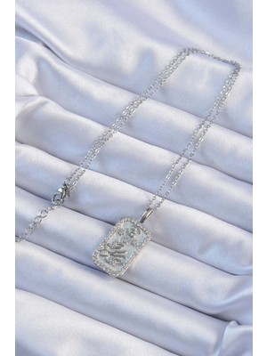 Calperia 316L Çelik Zincir Gümüş Renk Zirkon Taşlı Çerçeveli Tarot Kolye - TJ-BKO9242