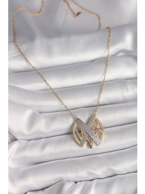 Calperia 316L Çelik Gold Renk Zirkon Taşlı Vintage Model Kadın Kolye - TJ-BKO9762