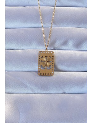 Calperia 316L Altın Renk Işlemeli Yonca Model Vintage Kolye - TJ-BKO9267
