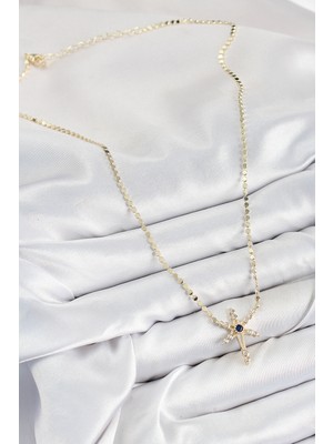 Calperia Pirinç Zirkon Taşlı Kutup Yıldızı Model Ezme Zincir Gold Renk Kadın Kolye - TJ-BKO10388