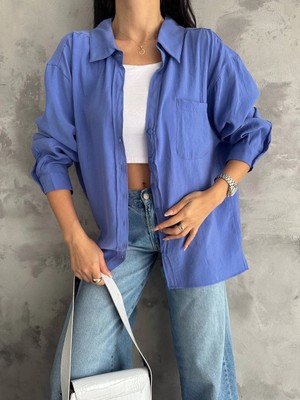 Zengezur Mall Snmswrld Modal Oversize Cepli Gömlek Mavi (Beden: Standart)