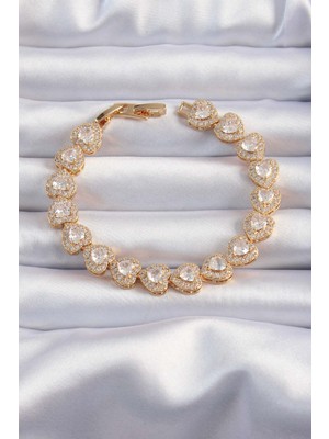 Calperia Pirinç Vip Seri Gold Renk Zirkon Taşlı Kalp Model Bileklik - TJ-BB6316