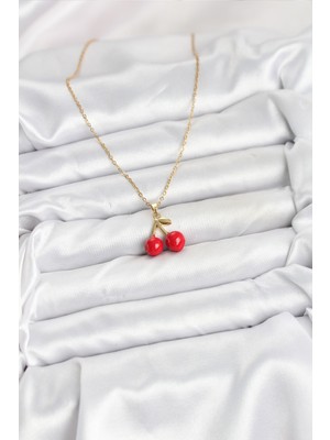 Calperia 316L Çelik Zincir Gold Renk Kiraz Model Kadın Kolye - TJ-BKO10623