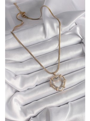 Calperia 316L Çelik Gold Renk Italyan Zincir Mix Renk Zirkon Taşlı Kalp Model Kadın Kolye - TJ-BKO9601