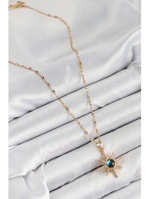 Calperia 316L Çelik Zirkon Taşlı Kutup Yıldızı Model Gold Renk Kadın Kolye - TJ-BKO10444