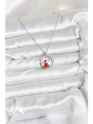 Calperia 316L Çelik Zincir Gümüş Zirkon Taşlı Yılbaşı Tema Kadın Kolye - TJ-BKO10719