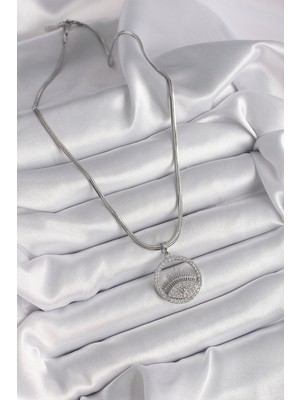 Calperia 316L Çelik Gümüş Renk Italyan Zincir Zirkon Taşlı Göz Model Kadın Kolye - TJ-BKO9592