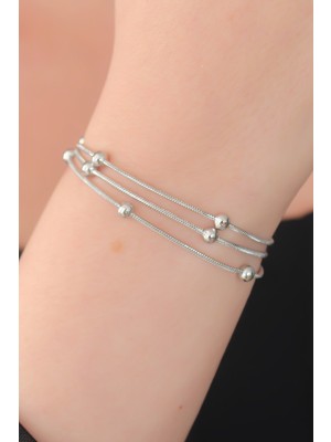 Calperia 316L Çelik Gümüş Renk Minimal Top Figür Kadın Bileklik - TJ-BB5142