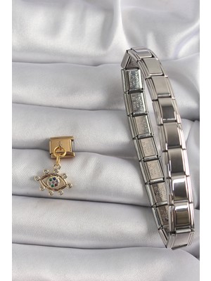 Calperia 316L Çelik Gold Renk Sallantı Zirkon Taşlı Göz Model Nomination Charm - TJ-BC1195