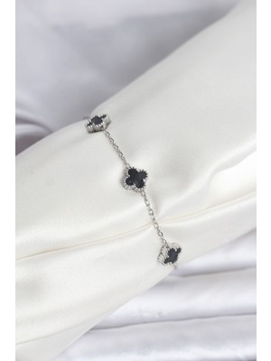 Calperia 316L Çelik Gümüş Renk Siyah Baby Boy Yonca Bileklik - TJ-BB8084