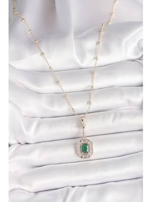 Calperia Pirinç Gold Renk Zirkon Taşlı Topçuk Zincir Serenay Model Kadın Kolye - TJ-BKO9902