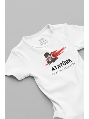 Overoz Atatürk 10 Kasım Baskılı Kısa Kollu Beyaz Bebek Body 5119