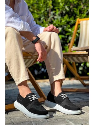 Flamex KB-042  Kuback Bağcıklı  Siyah Deri Tozu Beyaz Taban Günlük Erkek Ayakkabı