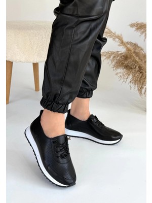 Flamex Tone Siyah Cilt Bağcıklı Spor Ayakkabı