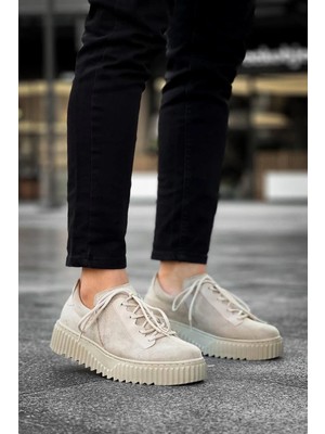 Flamex KB-X502  Kuback Bej Süet Yüksek Bej Taban Bağcık Detaylı Lastikli Günlük Erkek Ayakkabı