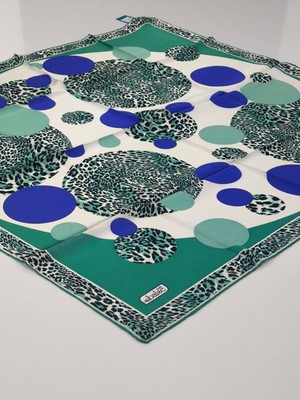 Balse Sura Ipek Eşarp Leopar Desen Koyu Mint Saks Mavi 5028-5