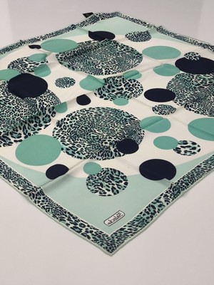 Balse Sura Ipek Eşarp Leopar Desen Su Yeşili Lacivert 5028-4