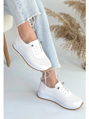 Flamex Tone Beyaz Cilt Bağcıklı Spor Ayakkabı