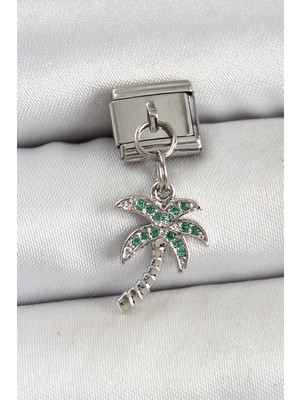 Calperia 316L Çelik Sallantılı Zirkon Taşlı Palmiye Ağacı Model Gümüş Renk Nomination Charm - TJ-BC1445