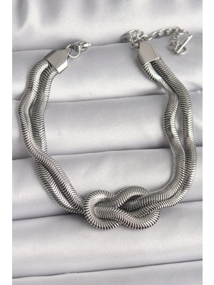 Calperia 316L Çelik Gümüş Renk Düğüm Model Kadın Bileklik - TJ-BB6711