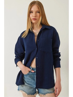 Flamex Tek Cepli Müslin Gömlek Lacivert Pt